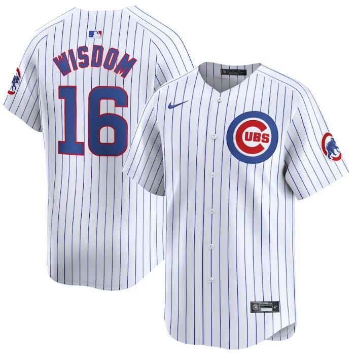 Men's Chicago Cubs #16 Patrick Wisdom White 2024 Home Limited Stitched Baseball Jersey
